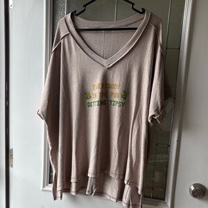 Zenana Outfitters Tan V-Neck Tee